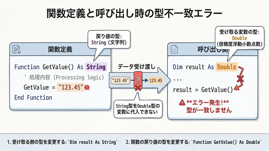 Function関数の定義部分。戻り値の型がStringになっています。しかし受