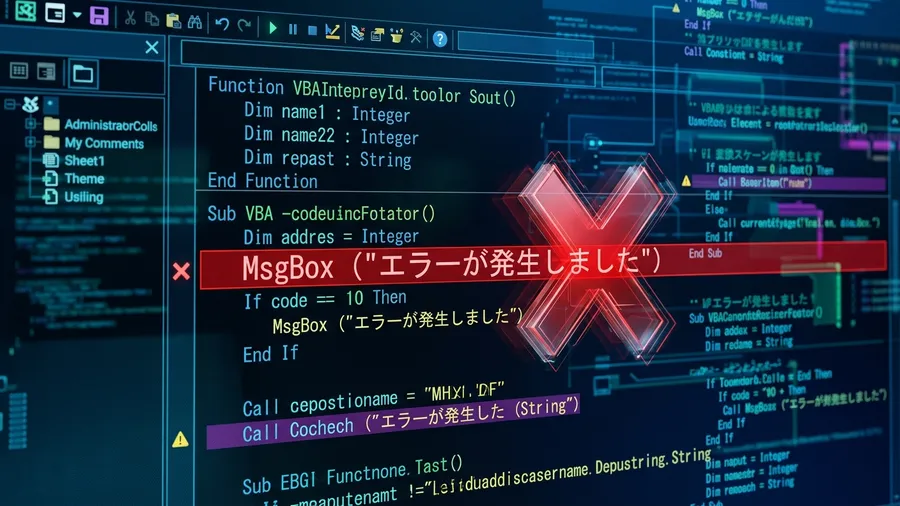 VBAのコード画面。MsgBox 