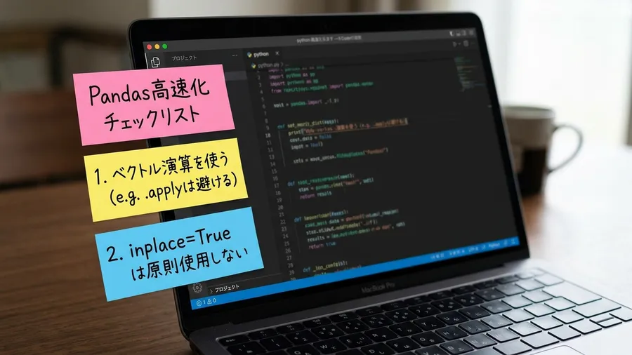 日本語の文字で書かれた高速化チェックリストです。付箋のようにデスクトップの端に貼